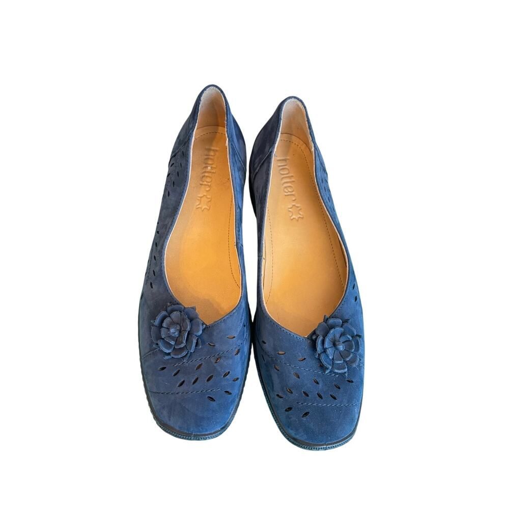 Hotter Mexico blue suede leather flower accent slipon loafers shoes sz 9.5